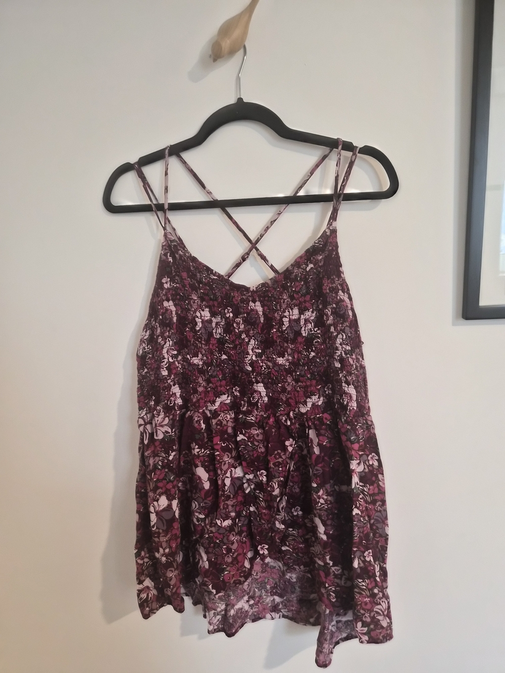 Floral Smocked Cami Top in Burgundy Pink